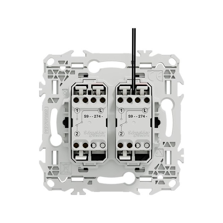 Schneider Odace - double va-et-vient ou poussoir à levier lumineux LED 0,15mA - 10AX - noir onyx - Réf : S940274