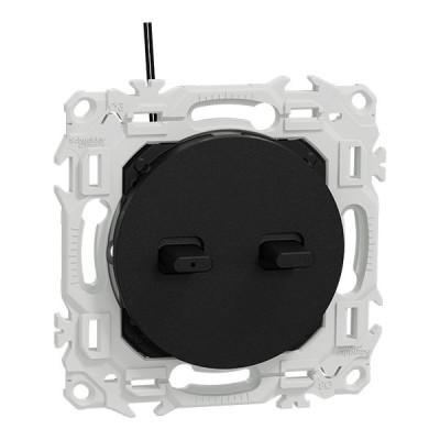 Schneider Odace - double va-et-vient ou poussoir à levier lumineux LED 0,15mA - 10AX - noir onyx - Réf : S940274