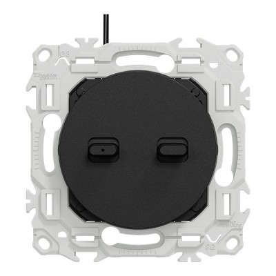 Schneider Odace - double va-et-vient ou poussoir à levier lumineux LED 0,15mA - 10AX - noir onyx - Réf : S940274