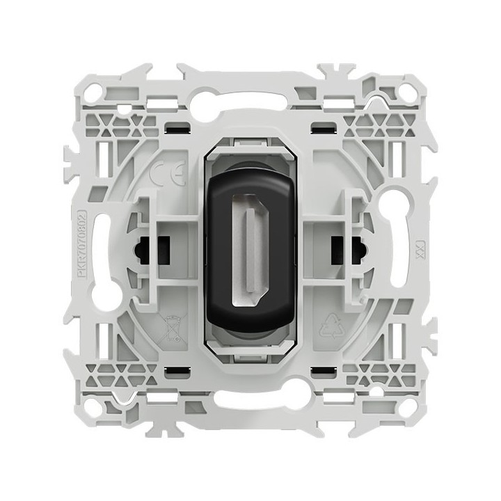 Schneider Odace - prise HDMI type A 2.1 - prise  cable femelle  à l'arrière - noir onyx - Réf : S940462