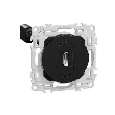 Schneider Odace - prise HDMI type A 2.1 - prise  cable femelle  à l'arrière - noir onyx - Réf : S940462