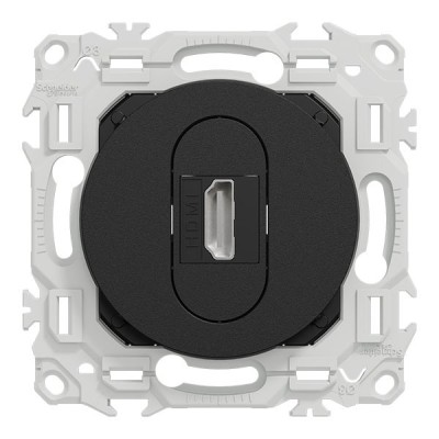 Schneider Odace - prise HDMI type A 2.1 - prise  cable femelle  à l'arrière - noir onyx - Réf : S940462