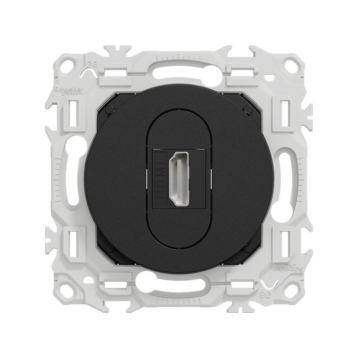 Schneider Odace - prise HDMI type A 2.1 - prise  cable femelle  à l'arrière - noir onyx - Réf : S940462