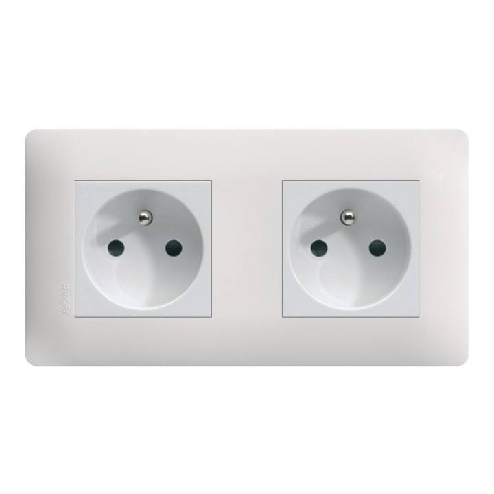 Hager Essensya - Prise double 2P+T 16 A pré-câblée avec sa plaque de finition - Essensya Pure - Réf :  WE122P