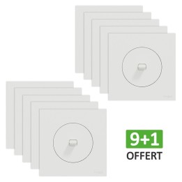 Schneider Odace - Lot de 10 va-et-vient ou poussoir à levier dont 1 OFFERT - 10AX - Blanc craie - Complet - Réf : S920203(10)