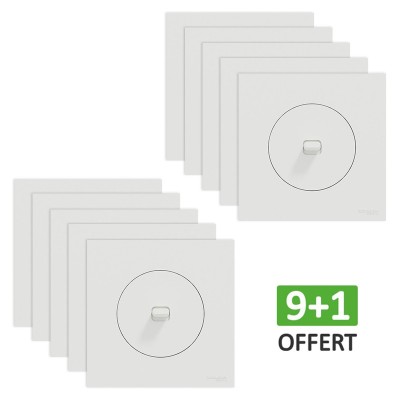 Schneider Odace - Lot de 10 va-et-vient ou poussoir à levier dont 1 OFFERT - 10AX - Blanc craie - Complet - Réf : S920203(10)