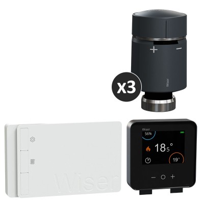 Schneider - Wiser - Kit chauffage gaz : pilotage par zone avec 3 vannes connectées noires - Réf : CCTFR6900N