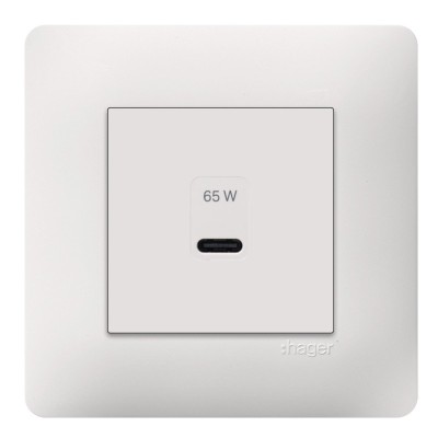 Hager Essensya - Chargeur USB-C 65 W Essensya Pure avec sa plaque de finition - Réf :  WE115P