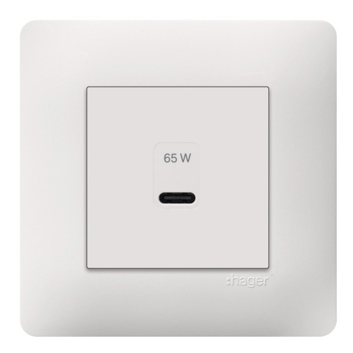 Hager Essensya - Chargeur USB-C 65 W Essensya Pure avec sa plaque de finition - Réf :  WE115P