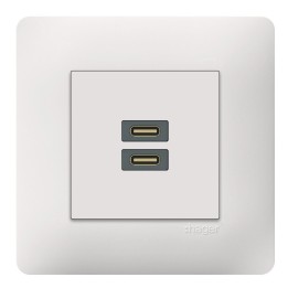 Hager Essensya - Chargeur essensya double USB C+C 20W pure avec plaque de finition - Réf :  WE116P