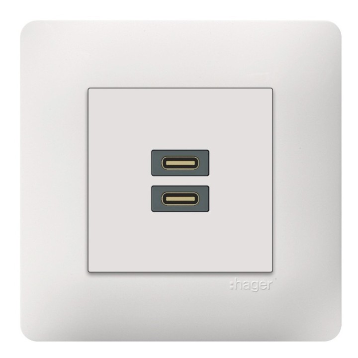 Hager Essensya - Chargeur essensya double USB C+C 20W pure avec plaque de finition - Réf :  WE116P
