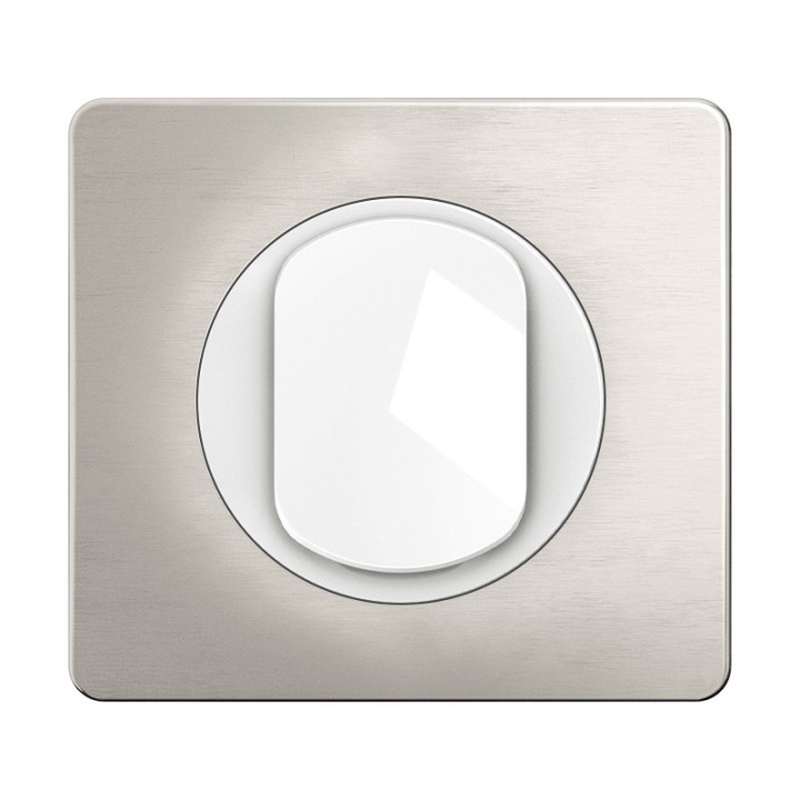 Legrand Céliane - Interrupteur ou va-et-vient blanc avec plaque de finition aluminium satiné - Complet - 1 poste - Réf : CP1701P