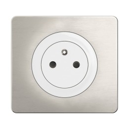 Legrand Céliane - Prise de courant 2P+T blanc avec plaque de finition aluminium satiné - Complet - 1 poste - Réf : CP1701P2