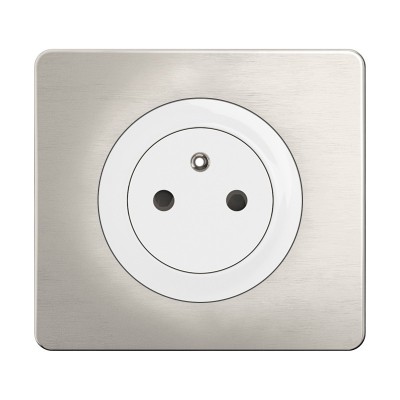 Legrand Céliane - Prise de courant 2P+T blanc avec plaque de finition aluminium satiné - Complet - 1 poste - Réf : CP1701P2