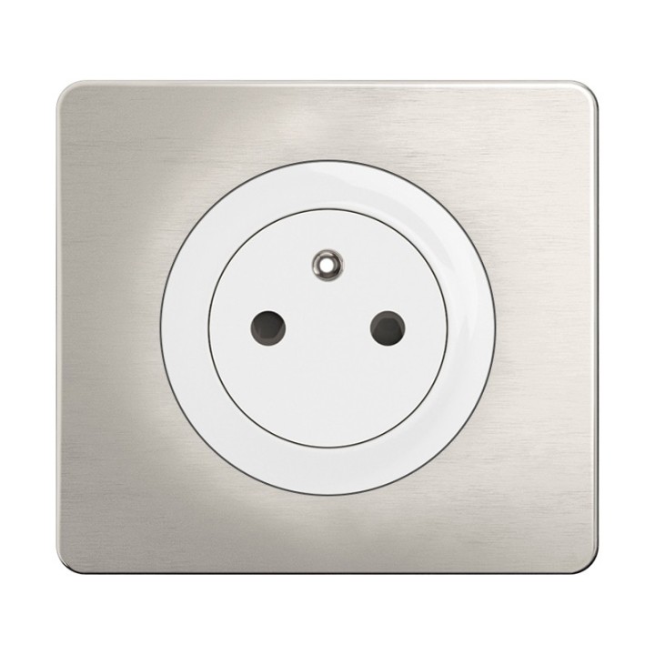 Legrand Céliane - Prise de courant 2P+T blanc avec plaque de finition aluminium satiné - Complet - 1 poste - Réf : CP1701P2
