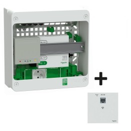 Schneider Resi9 Connect - Coffret VDI 13M1R - Switch 5ports PoE - Grade 3TV 4xRJ45 cat6a et prise RJ45 - Réf : R9H13401VDIXS-P