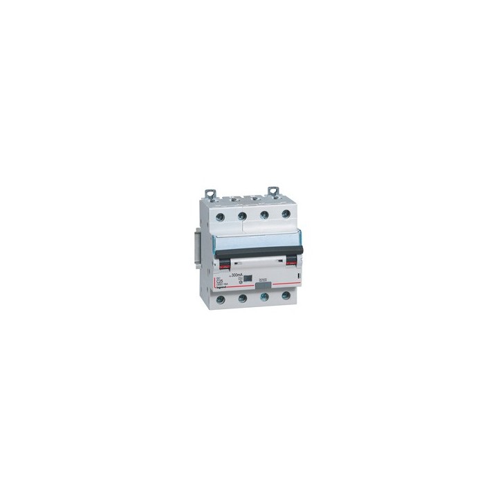 Legrand - Disjoncteur diff DX³ 6000 - vis/vis - 4P 400V~ - 10A - Type AC 300mA - Courbe C - 4 mod - Réf :  411204