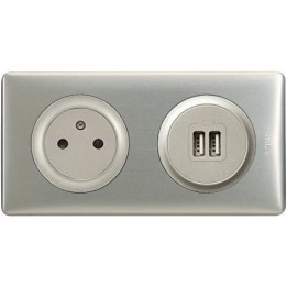 Legrand Céliane - Prise 2P+T + Prise Double USB - Ensemble Aluminium complet - Réf : A009