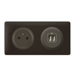 Legrand Céliane - Prise 2P+T + Prise Double USB - Ensemble Basalte complet - Réf : B009