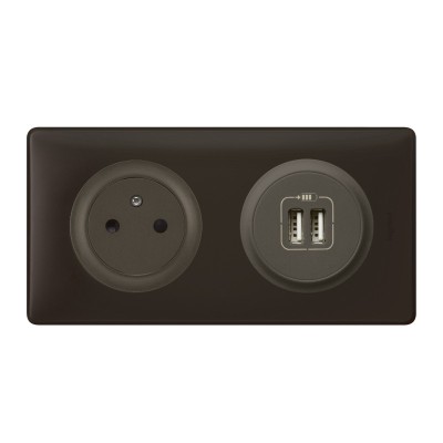 Legrand Céliane - Prise 2P+T + Prise Double USB - Ensemble Basalte complet - Réf : B009