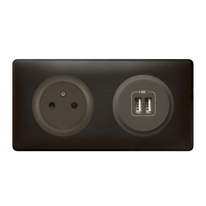 Legrand Céliane - Prise 2P+T + Prise Double USB - Ensemble Carbone complet - Réf : C009