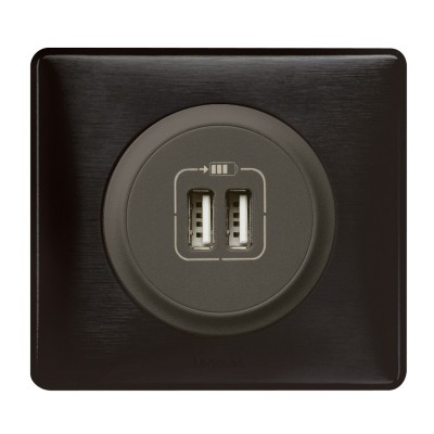 Legrand Céliane - Prise double chargeur USB - Ensemble Carbone complet - Réf : C010