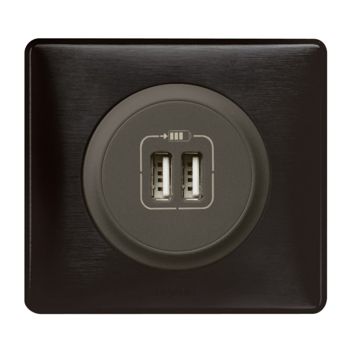 Legrand Céliane - Prise double chargeur USB - Ensemble Carbone complet à Griffes - Réf : C010G