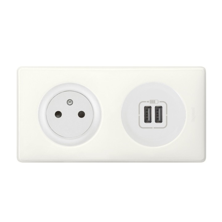Legrand Céliane - Prise 2P+T + Prise Double USB - Ensemble blanc complet - Réf : FF009