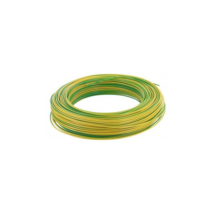 Fil H07  V-U (Rigide) 2,5 mm² - Couronne 100 m - Vert/jaune - Réf : 001005