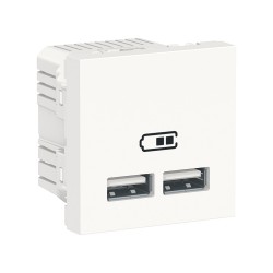 Schneider - Unica - Chargeur USB double - 5Vcc - 1A + 2,1A - 2 modules - Blanc - méca seul - Réf : NU341818