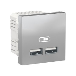 Schneider - Unica - Chargeur USB double - 5Vcc - 1A + 2,1A - 2 modules - Alu - méca seul - Réf : NU341830