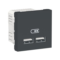 Schneider - Unica - Chargeur USB double - 5Vcc - 1A + 2,1A - 2 modules - Anthra - méca seul - Réf : NU341854