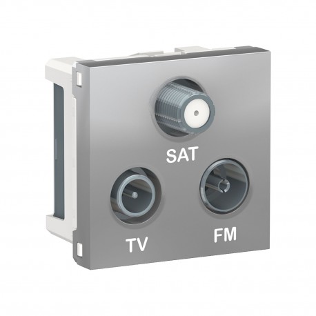 Schneider - Unica - Prise TV + FM + SAT - 2 mod - Alu - méca seul - Réf : NU345030