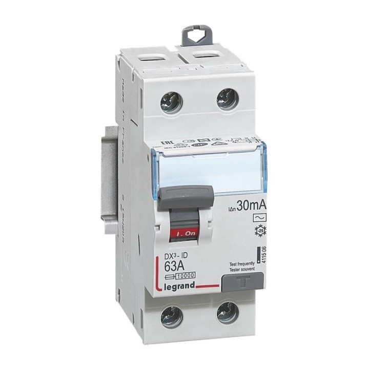 Legrand - Interrupteur différentiel bipolaire - type AC 30mA arrivée haut/départ bas 63 A - Réf : 092841