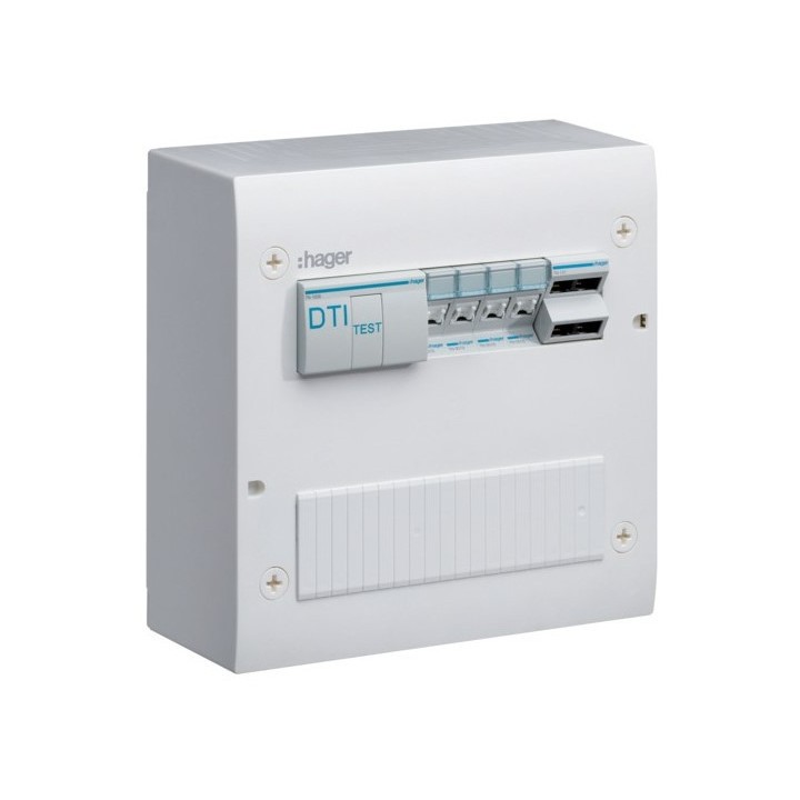 Hager - Coffret de com semi-équipé - Grade 2TV - 4 RJ45 - Réf : TN405