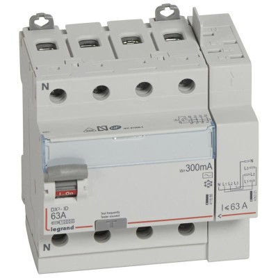 Legrand - Inter diff DX³-ID arrivée haut à vis et départ haut automatique - 4P 400V~ 63A typeAC 300mA - 5M - Réf : 411655