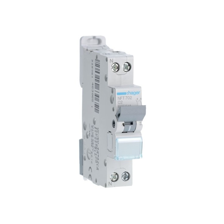 Hager - Disjoncteur 1P+N 6-10kA courbe C - 2A 1 module - Réf : NFT702