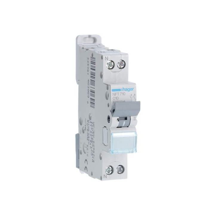 Hager - Disjoncteur 1P+N 6-10kA courbe C - 10A 1 module - Réf : NFT710