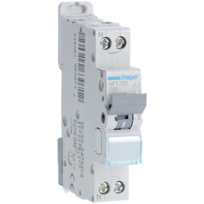 Hager - Disjoncteur 1P+N 6-10kA courbe C - 20A 1 module - Réf : NFT720