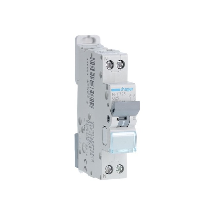 Hager - Disjoncteur 1P+N 6-10kA courbe C - 25A 1 module - Réf : NFT725