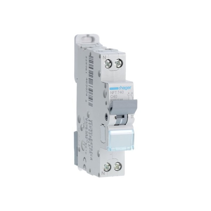 Hager - Disjoncteur 1P+N 6-10kA courbe C - 40A 1 module - Réf : NFT740