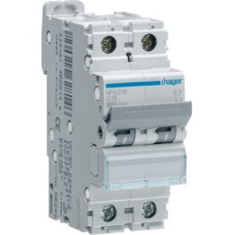 Hager - Disjoncteur 2P 6-10kA courbe C - 16A 2 modules - Réf : NFN216