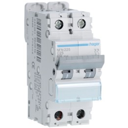 Hager - Disjoncteur 2P 6-10kA courbe C - 25A 2 modules - Réf : NFN225