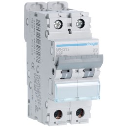 Hager - Disjoncteur 2P 6-10kA courbe C - 32A 2 modules - Réf : NFN232
