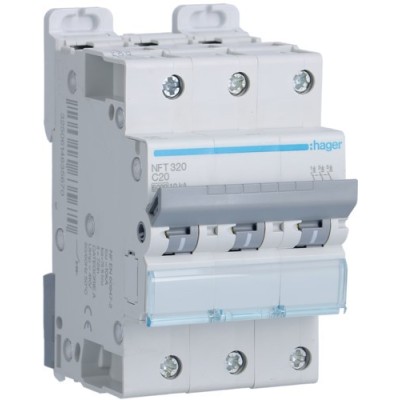 Hager - Disjoncteur 3P 6-10kA courbe C - 20A 3 modules - Réf : NFT320
