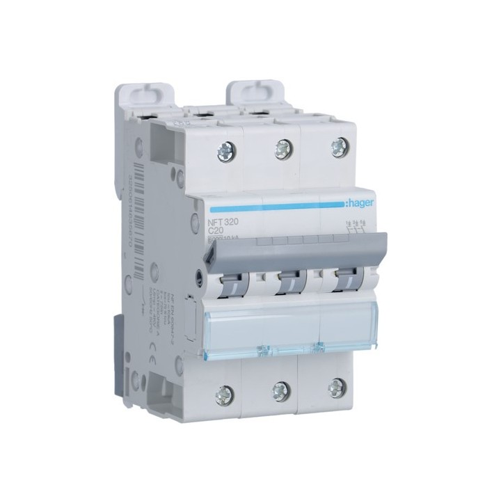 Hager - Disjoncteur 3P 6-10kA courbe C - 20A 3 modules - Réf : NFT320