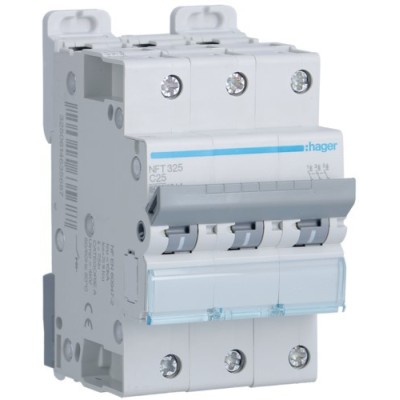 Hager - Disjoncteur 3P 6-10kA courbe C - 25A 3 modules - Réf : NFT325