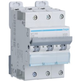 Hager - Disjoncteur 3P 6-10kA courbe C - 32A 3 modules - Réf : NFT332