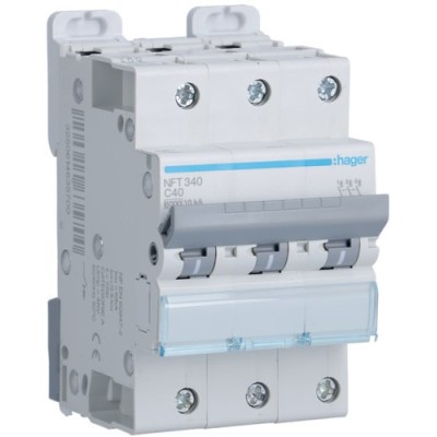 Hager - Disjoncteur 3P 6-10kA courbe C - 40A 3 modules - Réf : NFT340