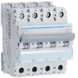 Hager - Disjoncteur 4P 6-10kA courbe C - 16A 4 modules - Réf : NFN416